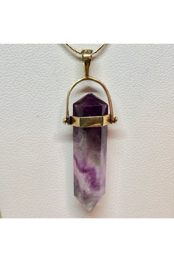 Purple Fluorite Crystal Vermeil Pendant | 1 3/4 Inch Long |
