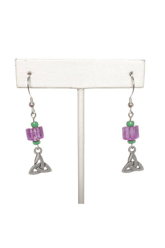 Purple Fluorite and Triquetra or Trinity Earrings with Sterling Silver Hooks