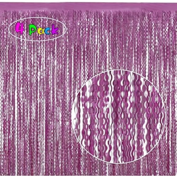 Purple Foil Curtains - 4 Pack 3.3 ft x 6.6 ft Wavy Fringe Curtain Backdrop for Party Photo Booth Props Decoration Mermaid Euphoria Themed | Purple Streamers for Mardi Gras Decorations