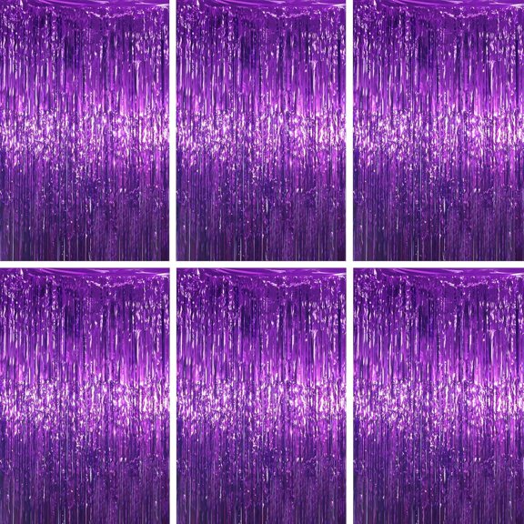 Purple Foil Fringe Backdrop Curtains, 3.3x6.6ft, 6pcs