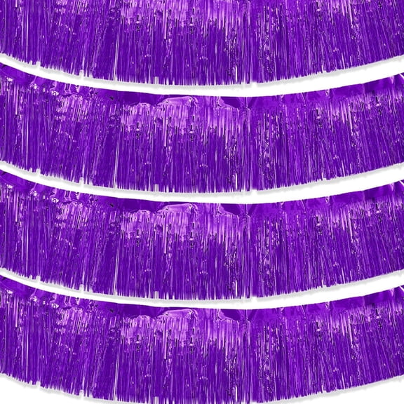 Purple Foil Fringe Parade Floats Garland,4 Pack Metallic Tinsel Streamers Banner for Trailer Wraps Birthday Wedding Party Deco,10FT Each