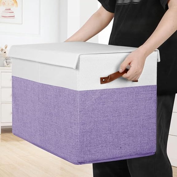 Purple Foldable Storage Box, Large-sized Storage Container with Lid, with Divider Plates, with Velcro To Close The Box Cover, Suitable for Bedrooms and Living Rooms.