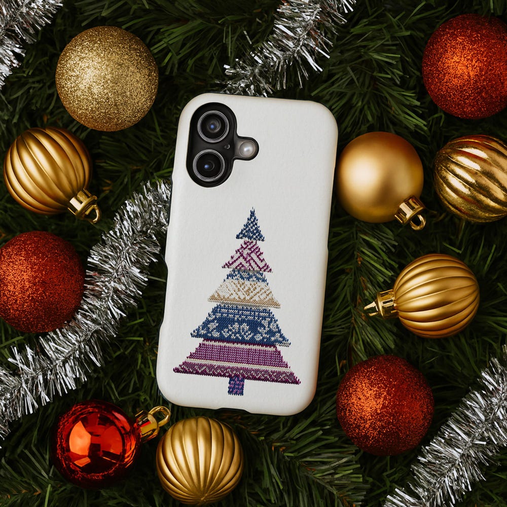 Purple Folk Art Fair Isle Tree Phone Case with iPhone 17 to 11 Pro Max ...