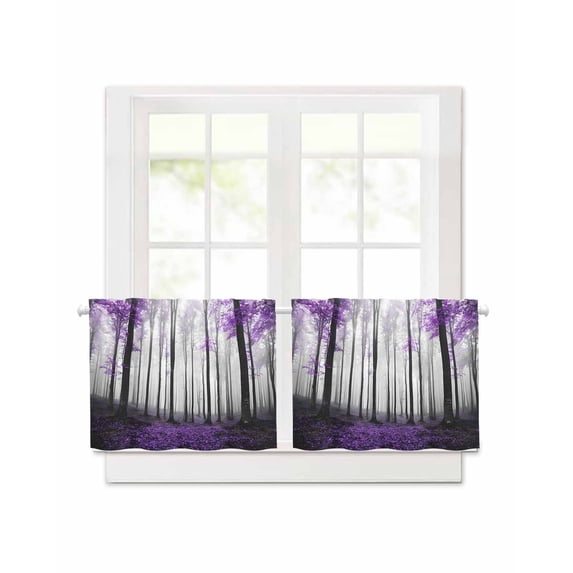 Windows Apps Retro Purple Forest Kitchen Curtains - 36 Inch Length Kitchen Window Curtains ...