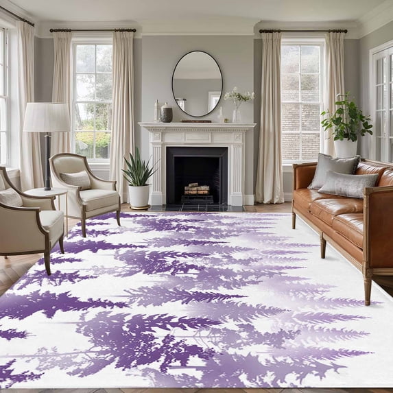 Purple Forest Large Area Rug 8x10 FT, Non Slip Living Room Throw Carpet, Contemporary Silhouette Abstract Art Washable Soft Indoor Outdoor Carpet Non-Shedding Rug for Bedroom Dining Room