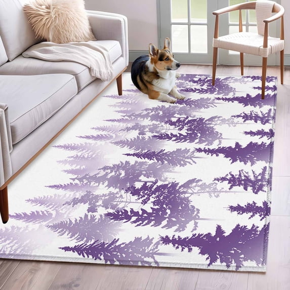 Purple Forest Runner Rug 2.7x5 FT, Non Slip Entryway Carpet, Contemporary Silhouette Abstract Art Washable Soft Floor Carpet Entrance Mat Non-Shedding Throw Rug for Hallway Laundry Room Bedside
