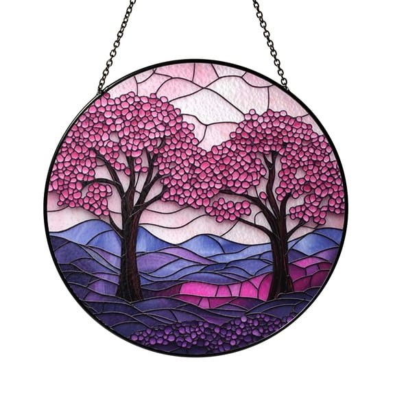 Purple Forest Tree Glass Suncatcher Window Hanging, Peaceful Nature Style Home Accent