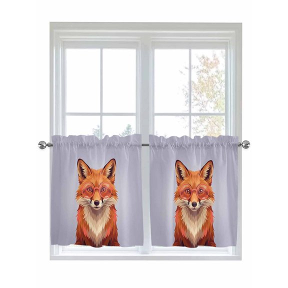 Purple Fox 2 Panel Kitchen Curtains for Small Windows, Funny Animals Modern Art Bathroom Tier Curtain, Short Window Treatment for Bedroom/Living Room 55"x24"
