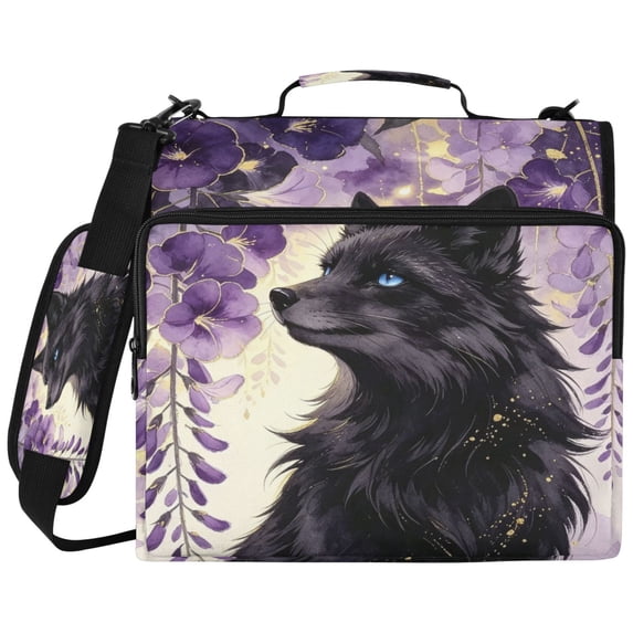 Purple Fox Printed Zipper Binder with Handle&Shoulder Strap 2 inch 3 Ring 500+300 Sheet Capacity File Folder Organizer