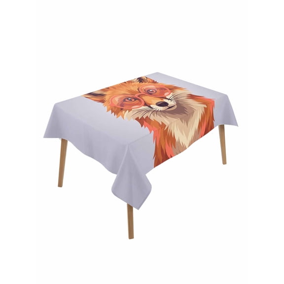 Purple Fox Rectangle Tablecloth, Funny Animals Modern Art Waterproof & StainResistant Tablecloth, Washable Oil-proof Table Cover for Dining/Party/Wedding/Camping/Buffet 52x70 In