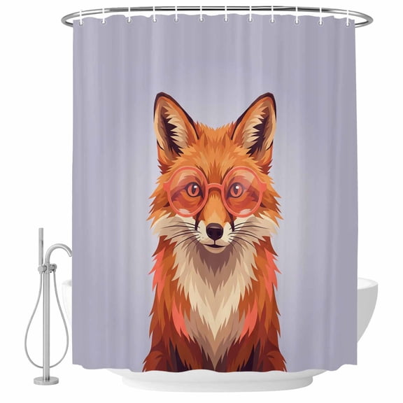 Purple Fox Shower Curtain, Waterproof Shower Curtains for Bathroom, Funny Animals Modern Art Washable Fabric Bathtub Curtain Set Bath Decor with 12 Hooks Stall 36"x72"