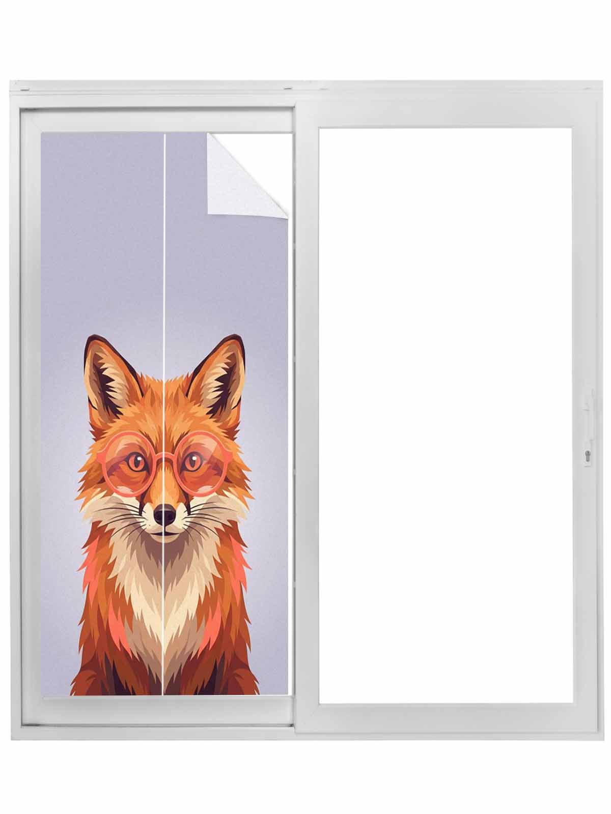 Fox Window Purple Fox Window Privacy Film, Funny Animals Modern Art Static Cling ...