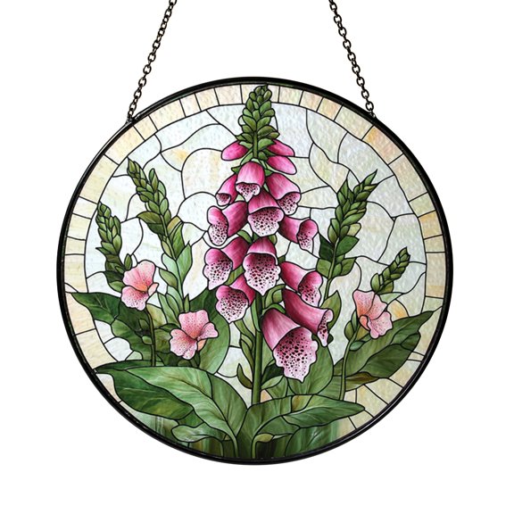 Purple Foxglove Bloom Stained Glass Suncatcher, Botanical Window Decor Gift For Nature Lovers