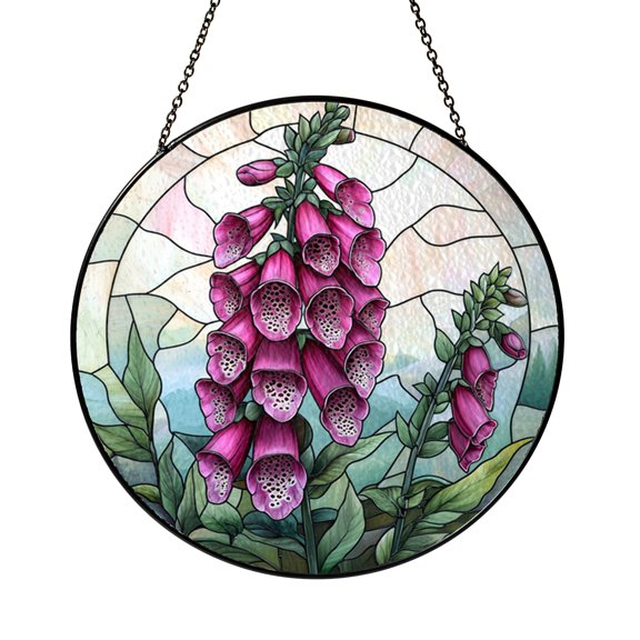 Purple Foxglove Bloom Stained Glass Suncatcher – Botanical Window Decor