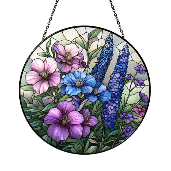 Purple Foxglove Flower Stained Glass Suncatcher – Floral Window Hanging