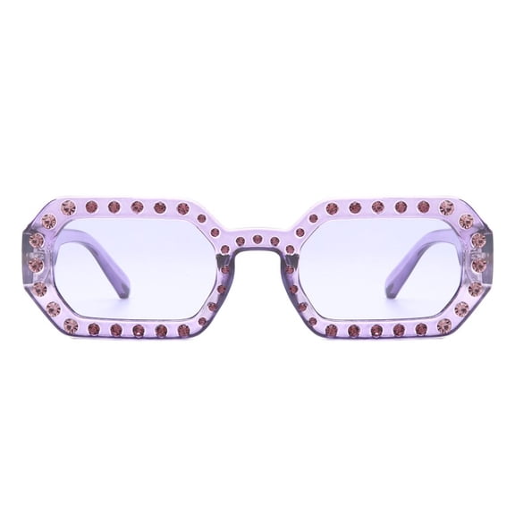 Purple Frame Sunglasses with Stud Decoration - Purple Lens UV Protection Fashion Daily Eyewear