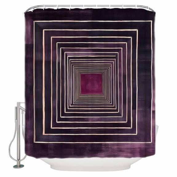 Purple Framed Bathroom Shower Curtains with 12 Hooks Polyester Waterproof Shower Curtain for Stalls and Bathtubs Geometric Abstract Art Modern Decorative Bathroom Privacy Curtain 36x72 Inches