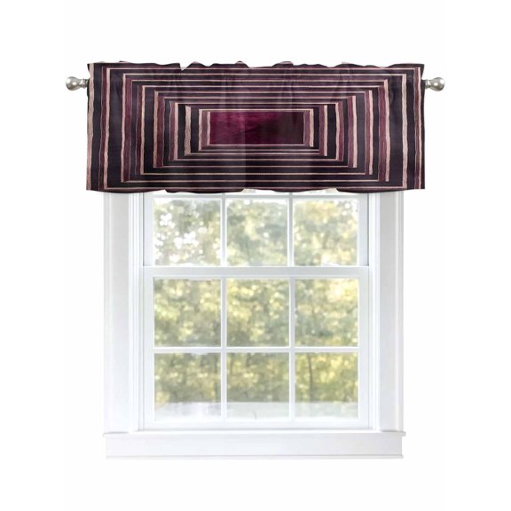 Purple Framed Geometric Curtain Valances for Windows, Vintage Modern Abstract Art Kitchen Valance Window Treatment, Light Filtering Block Curtains for Bathroom/Bedroom/Living Room 42'' x 12''