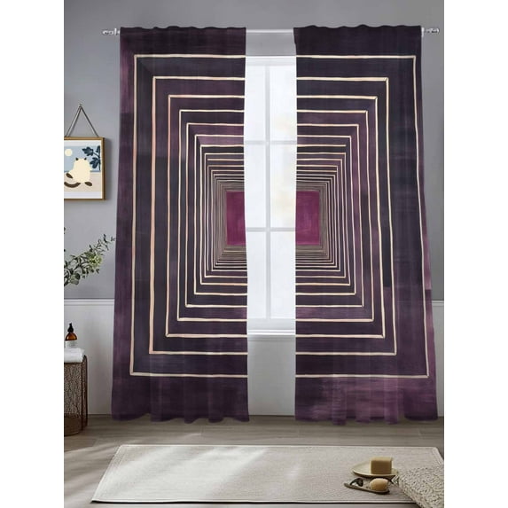 Purple Framed Sheer Curtains for Living Room Bedroom Geometric Abstract Art Modern Sheer Curtains 84 Inch Long 2 Panels Set Light Filtering Curtain Window Treatments Drapes for Dining Room