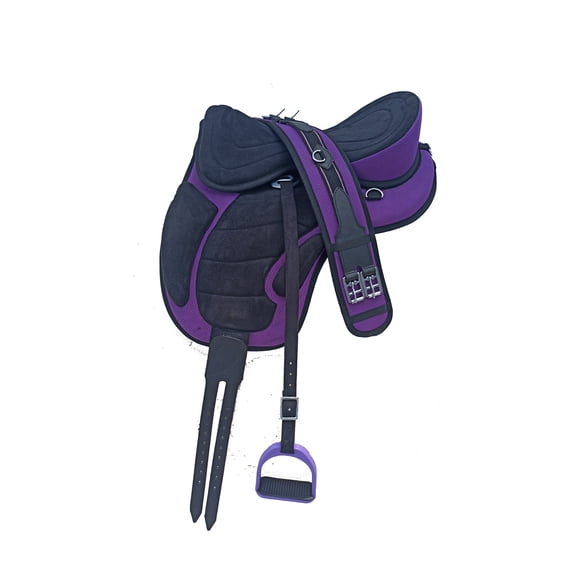Purple Freemax English Treeless Synthetic Horse Saddle Matching Girth & Stirrups