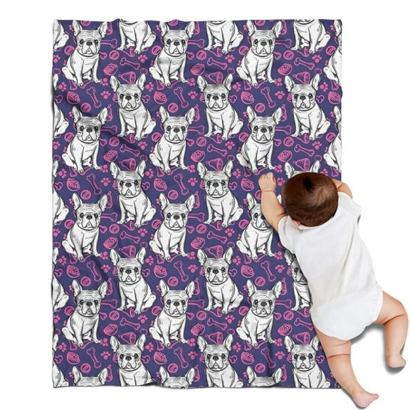 Purple French Bulldog Blanket,Comfortable Soft Flannel Throw Blanket,All Season,Warm Lightweight Blankets for Sofa Bed Couch Living Room Chair,30"x40"