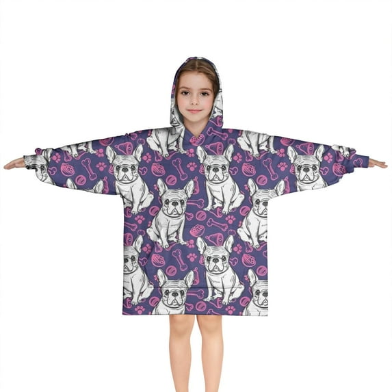 Purple French Bulldog Blanket Hoodies for Kids 6-13YR Oversize Wearable Blanket Hoodies for Boys Girls Teens