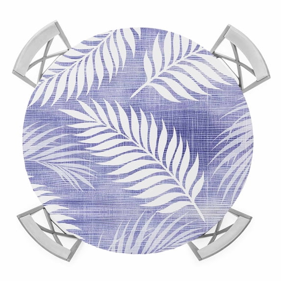 Purple Fronds Round Table Cover, Rustic Lavender Leaf Plant Linen Texture Farmhouse Waterproof Fitted Tablecloths for 55"-60" Tables, Washable Picnic Table Cover for Camping Dining Indoor Outdoor