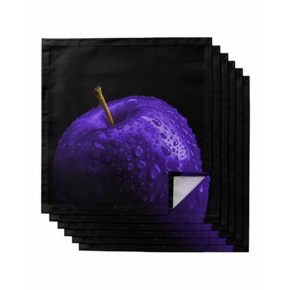 Purple Fruit Cloth Napkins Set of 6 Reusable Dinner Napkins, Modern Minimalist Decor Black Background Cocktail Napkin Washable Table Napkins for Wedding/Holiday Party/Baby Shower 20"x20"