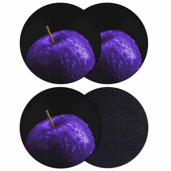 Purple Fruit Coasters Set of 4, Absorbent Coasters for Drinks, Modern Minimalist Decor Black Background Coaster for Desk Coffee Table Protection, Home Decor House Warming Gifts 4"