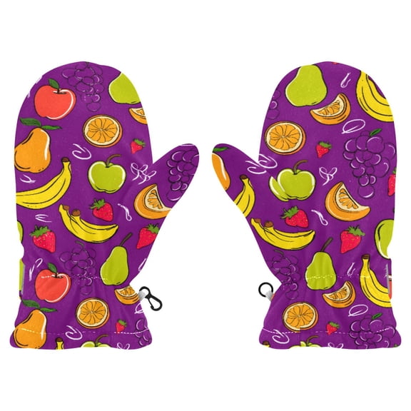 Purple Fruit Design Cold Weather Mittens Cozy Gloves with Adjustable Fit Perfect for Outdoor Fun
