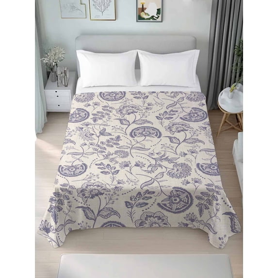 Purple Fruit Full Size Flat Sheet, Wrinkleproof & Fadeproof Cooling Flat Bed Sheet Only, Country Retro Floral Botanical Plant Breathable Soft Bedding Top Sheets 81 x 96 Inches