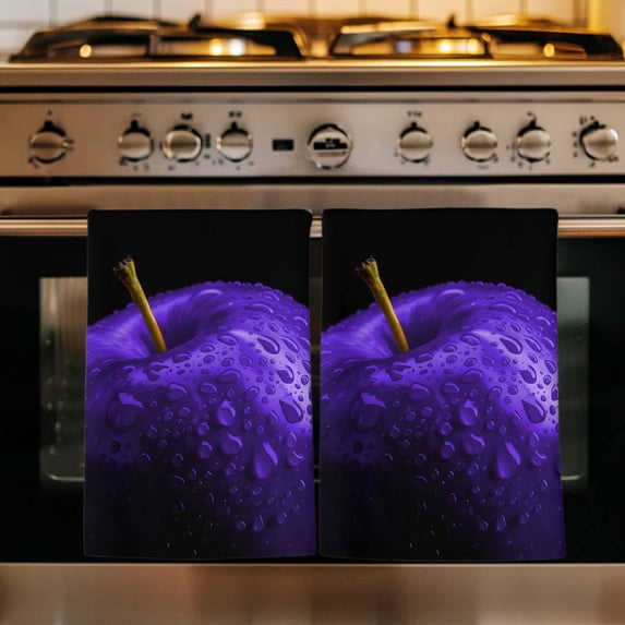 Purple Fruit Kitchen Towels Set of 2, Modern Minimalist Decor Black Background Absorbent Dish Towels for Kitchen, Microfiber Hand Towel, Quick Drying Tea Towel for Cleaning Decorative Dishcloths