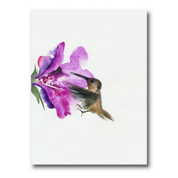 Purple Fuchia VIntage Flower 16 in x 32 in Painting Canvas Art Print, by Designart