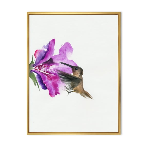 Purple Fuchia VIntage Flower 24 in x 32 in Framed Painting Canvas Art Print, by Designart