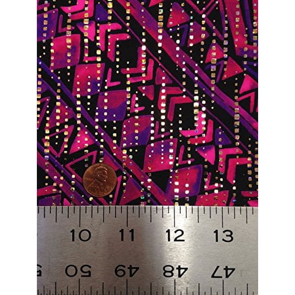 Purple & Fuchsia Tribal Pattern w/ Gold Holographic Foil on Stretch Nylon Spandex Fabric - 58 Inches Wide - By the Yard or Bulk