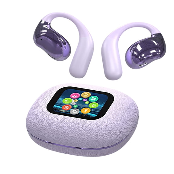 Purple Full Color Touch Screen Open Bluetooth Headset Open Leather Textured Bluetooth Headphones Wireless Earbuds With Touch Control For Phones Computers Purple Color
