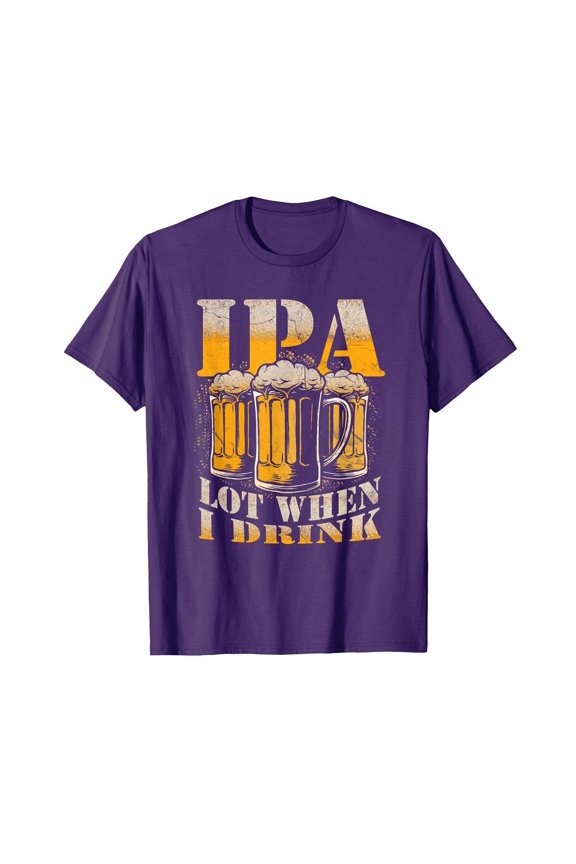 Purple Funny Beer Mugs T-Shirt for Party Enthusiasts - IPA A Lot When I Drink Design