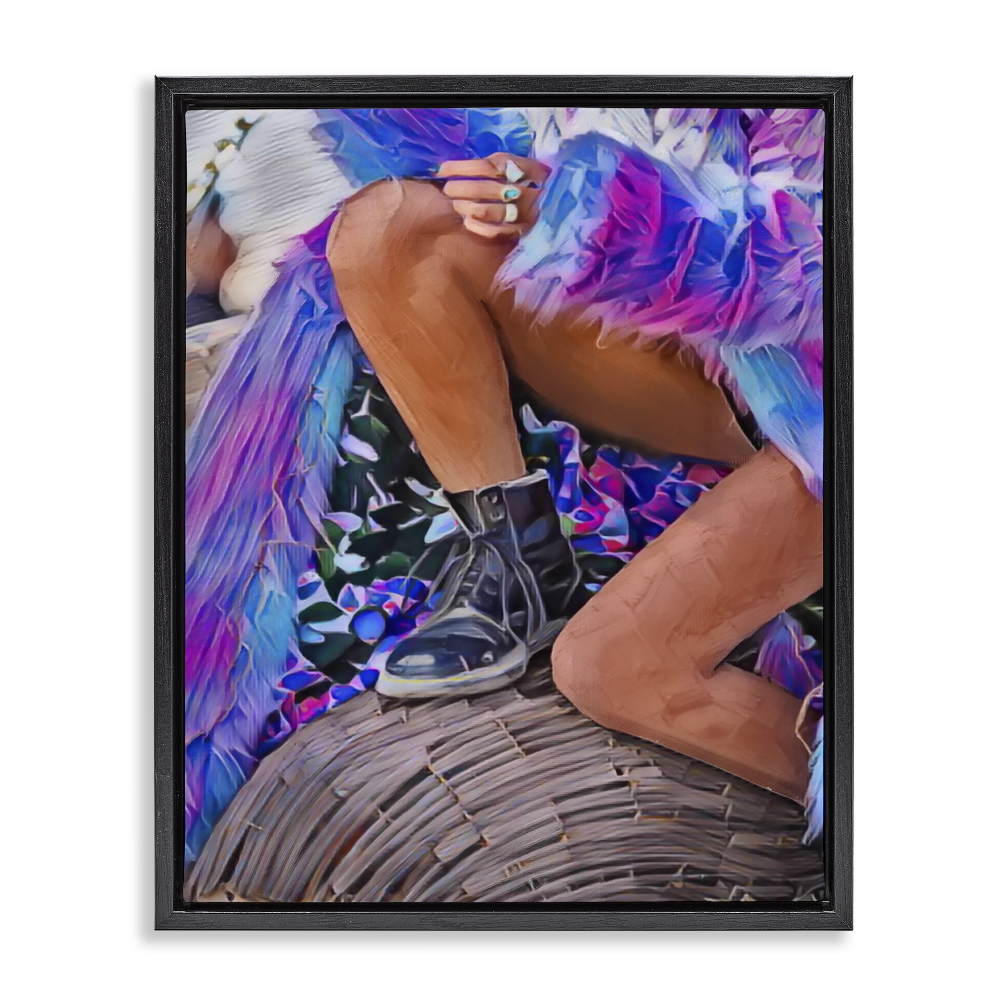Purple Fur & Boots Black Framed Floater Canvas Wall Art, design by Jesse Keith