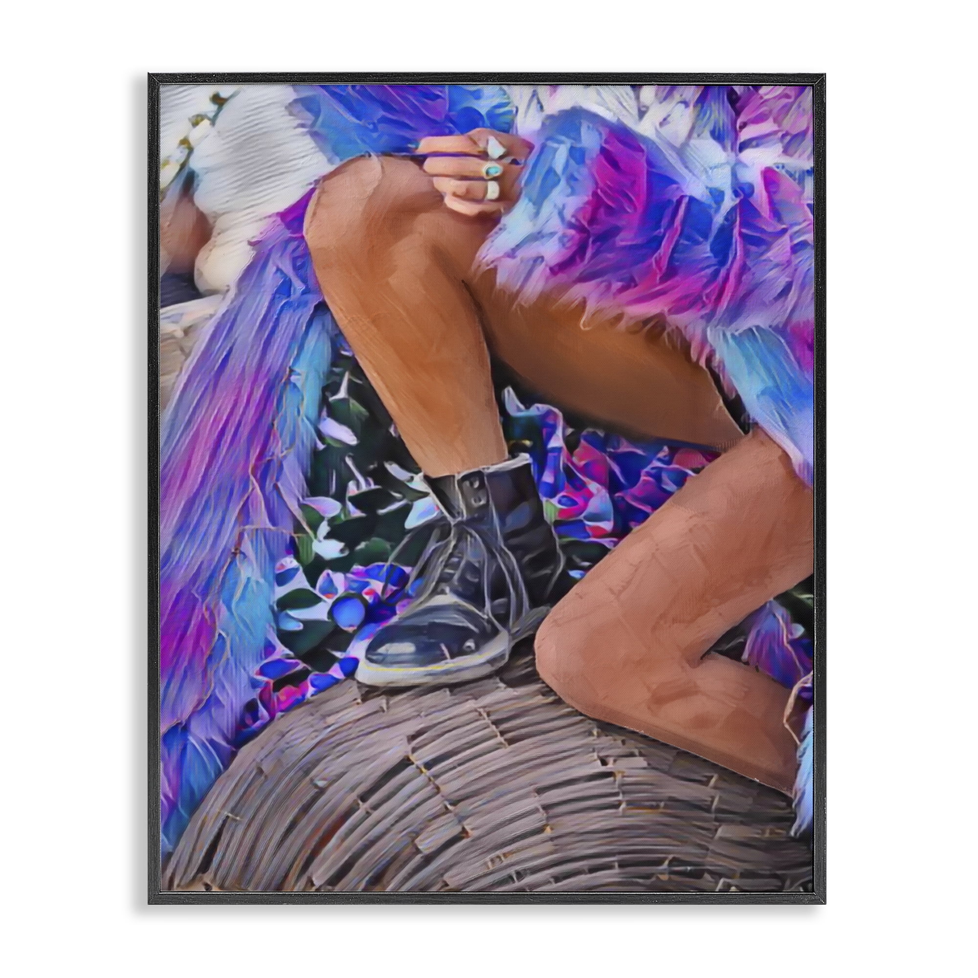 Purple Fur & Boots Black Framed Giclee Art, design by Jesse Keith