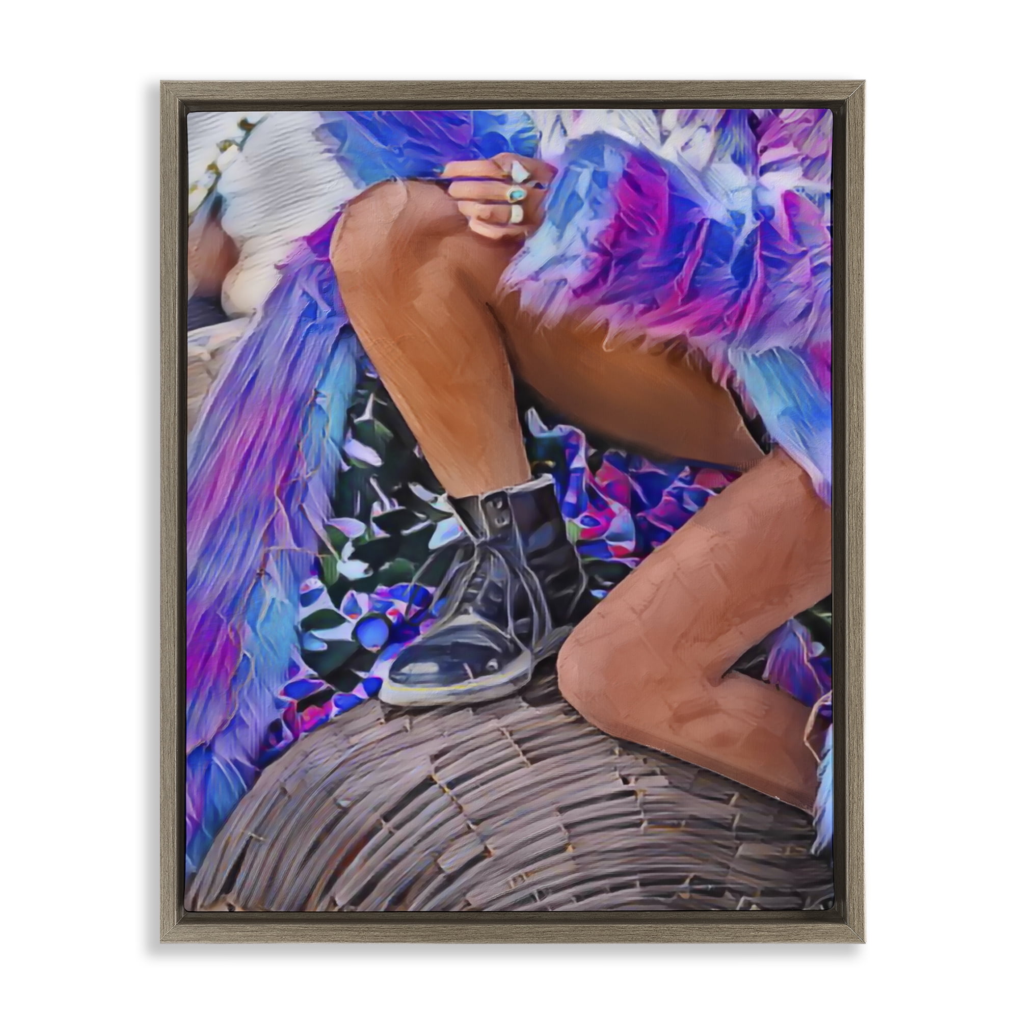 Purple Fur & Boots Brown Framed Floater Canvas Wall Art, design by Jesse Keith
