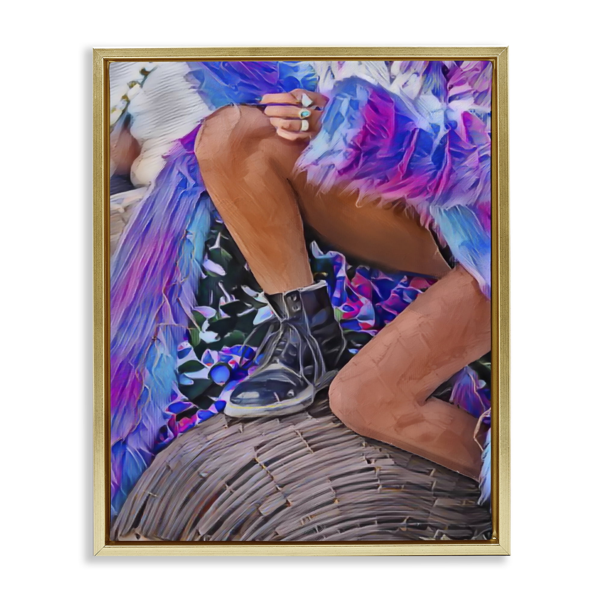Purple Fur & Boots Gold Framed Floater Canvas Wall Art, design by Jesse Keith
