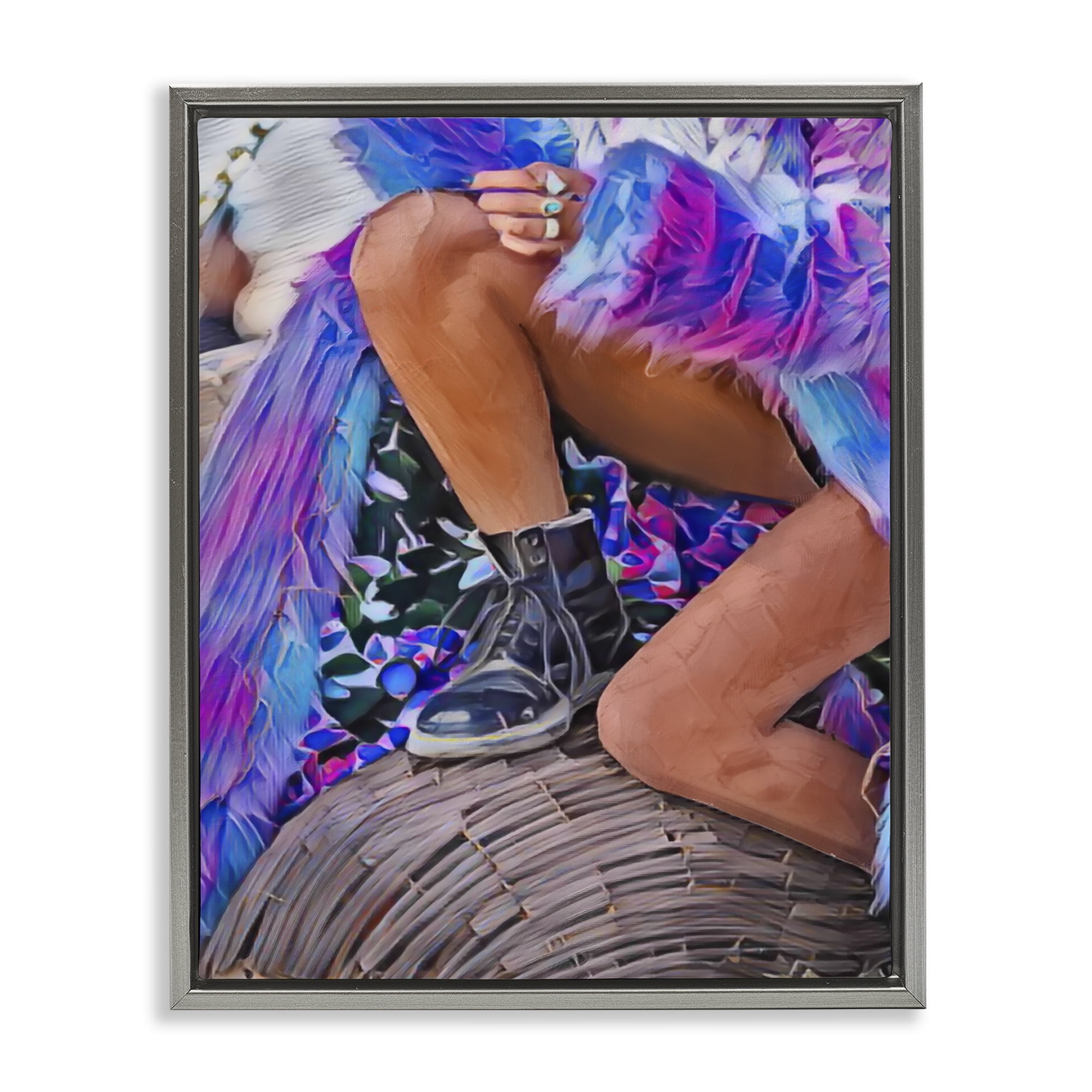 Purple Fur & Boots Gray Framed Floater Canvas Wall Art, design by Jesse Keith