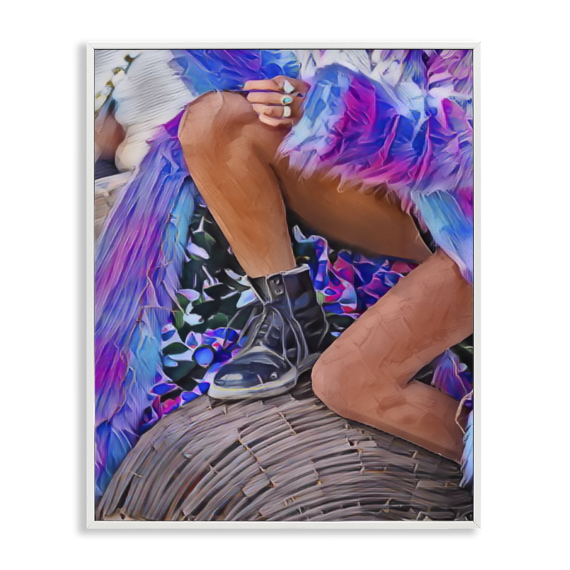 Purple Fur & Boots White Framed Giclee Art, design by Jesse Keith