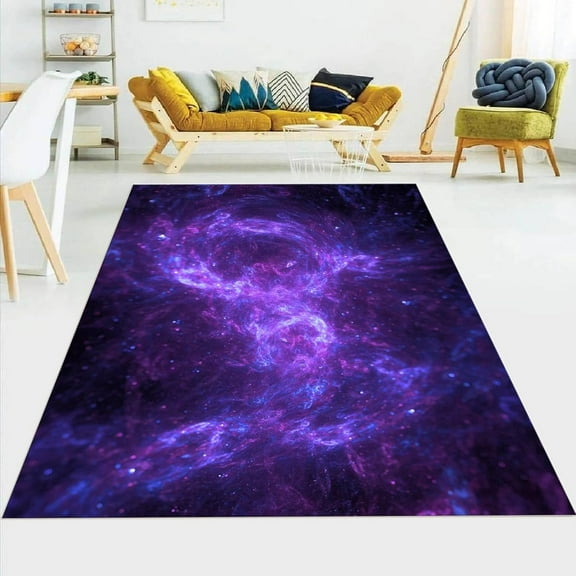 Purple Galaxy Area Rugs, Universe Space Rug, Washable Soft Fluffy Large Floor Carpet for Bedroom Living Room Office Dining Room Decorative 5'x8'