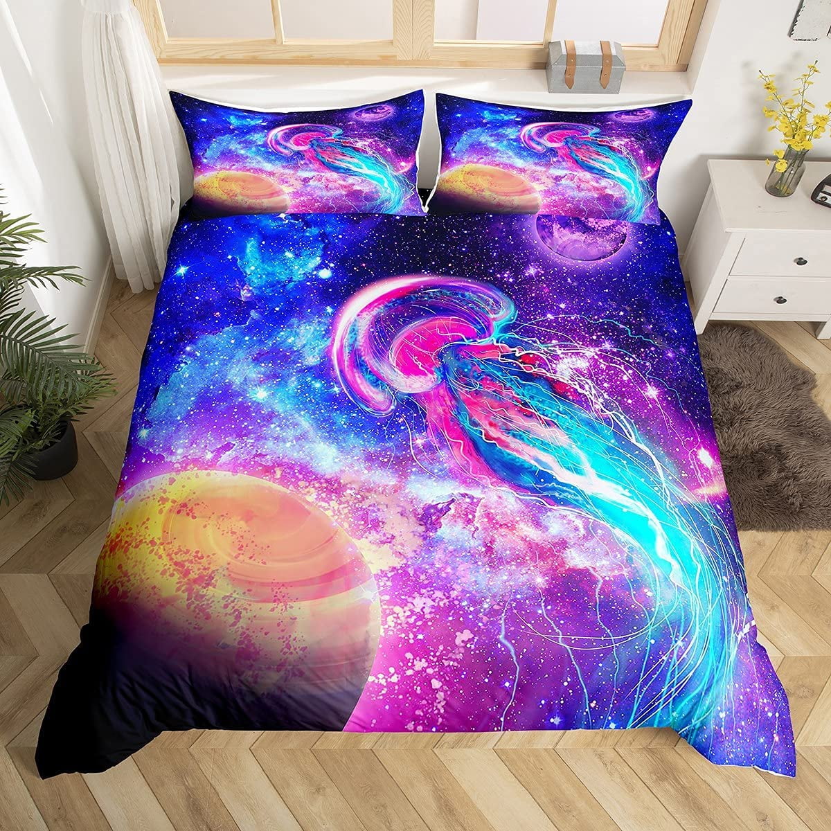 Purple Galaxy Comforter Cover,Mysterious Starry Nebula Planets Print ...