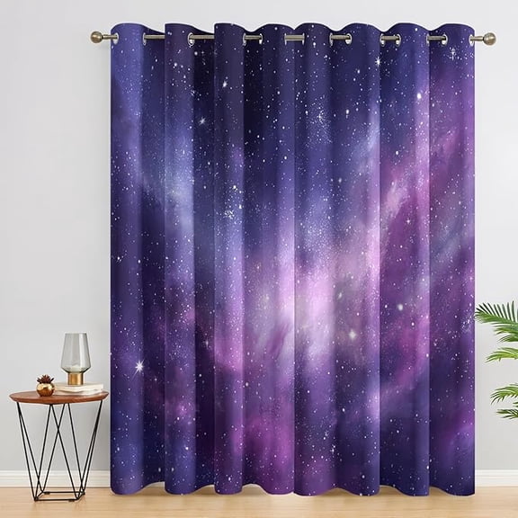 Purple Galaxy Curtains for Bedroom Decor, Cosmic Nebula Space Universe Pattern Design Blackout Drapes, Purple Galaxy Curtains for Living Room 26"W x 63"L (Pack of 2)