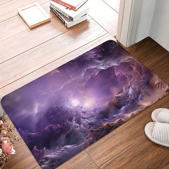 Purple Galaxy Door Mat Outdoor Indoor Welcome Mats Non Slip Floor Mat Front Doormat for Entryway Rug Front Porch Laundry Bathroom Bedroom Rug Carpet 16" x 24"