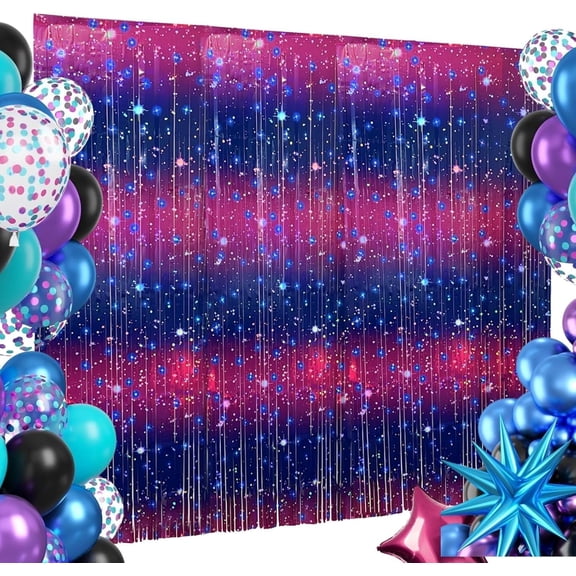 Purple Galaxy Foil Backdrop for Space Themed Party Decorations