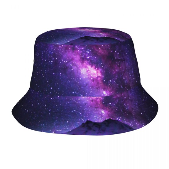 Purple Galaxy Mountain Bucket Hat Beach Sun Outdoor Cap Packable Fisherman Hat For Women And Men