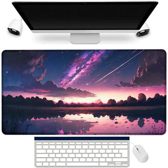 Purple Galaxy Non-Slip Rubber Mouse Pad XXL Extended Mouse Mat Rectangular Large Gaming Mousepad Stitched Edges Keyboard Desk Pads for Esports Office(Size:35.4x15.7in)
